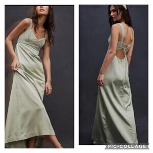 NWT Free People Gia Maxi Dress Mermaids Satin Backless Sage Green A-Line size 4